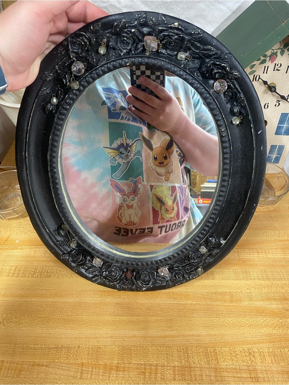 Vintage Black “Whimsigoth” Round Wall Mirror with Floral Accents